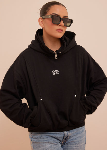 RIPE 2: ⁠Crop Hoodie Doble Cuello Black