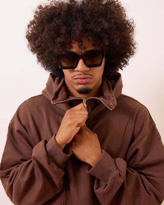 RIPE 2: ⁠Crop Hoodie Doble Cuello Brown